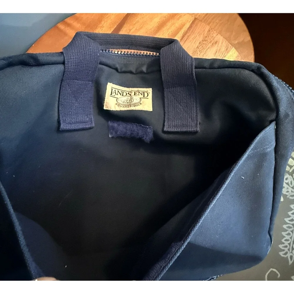 Vintage LANDS END SQUARE RIGGER Navy Blue Canvas Briefcase Laptop Tavel Bag USA